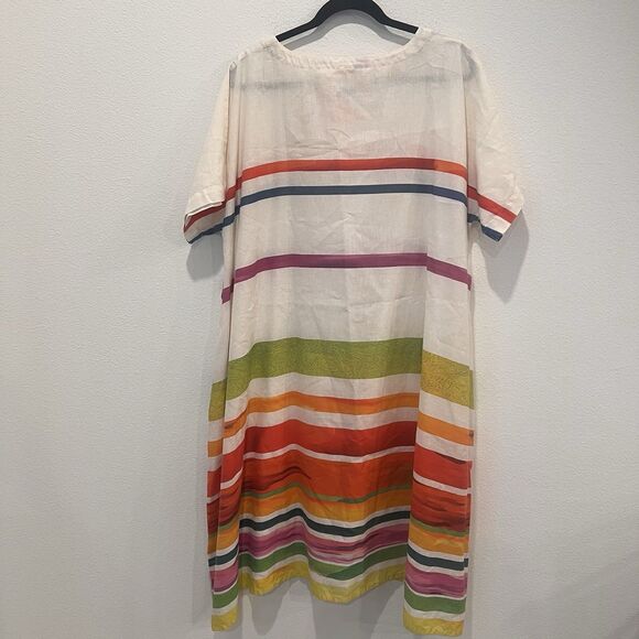 YUVITA Women’s Sz M Linen Dress Flared Lagenlook Boho Coastal Artsy Abstract - Picture 8 of 10